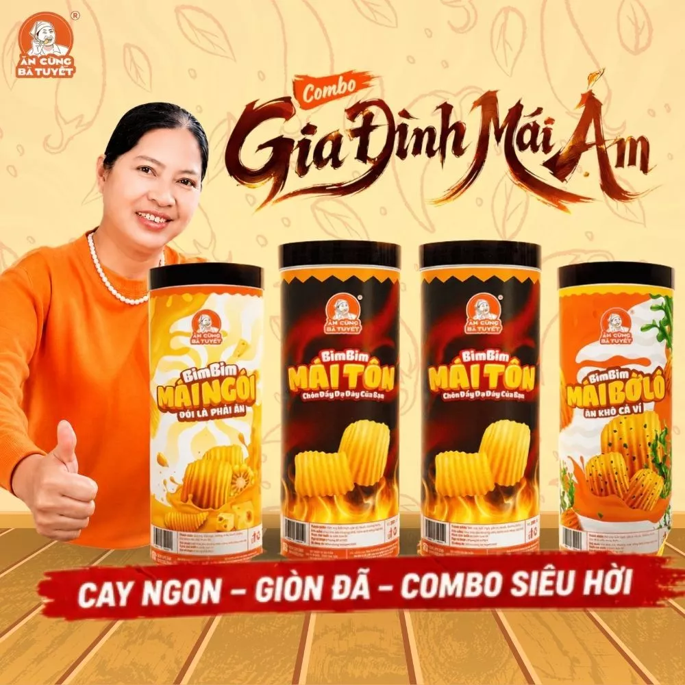 COMBO GIA ĐÌNH ẤM ÁP: 2 Bim Mái Tôn+ 1 Bim Mái Bờ Lô + 1 Bim Mái Ngói Snack - ĂN CÙNG BÀ TUYẾT M80
