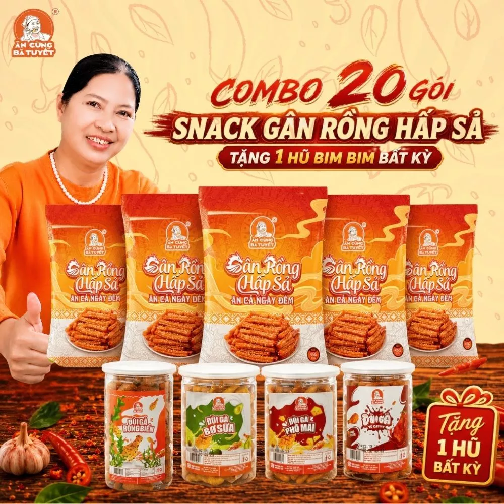 [ tặng 1 hũ bim bim bất kì  ] Combo 20 gói  Snack GÂN RỒNG HẤP SẢ - ĂN CÙNG BÀ TUYẾT M13