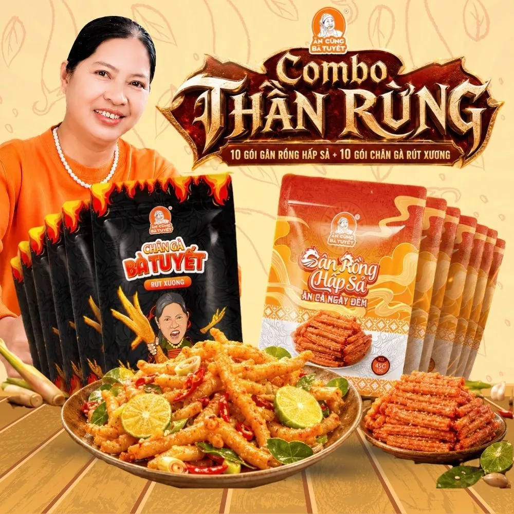 (Tặng 4 gói bim bim bất kì) COMBO THẦN RỪNG: gồm 10 gân rồng +10 chân gà - ĂN CÙNG BÀ TUYẾT M12