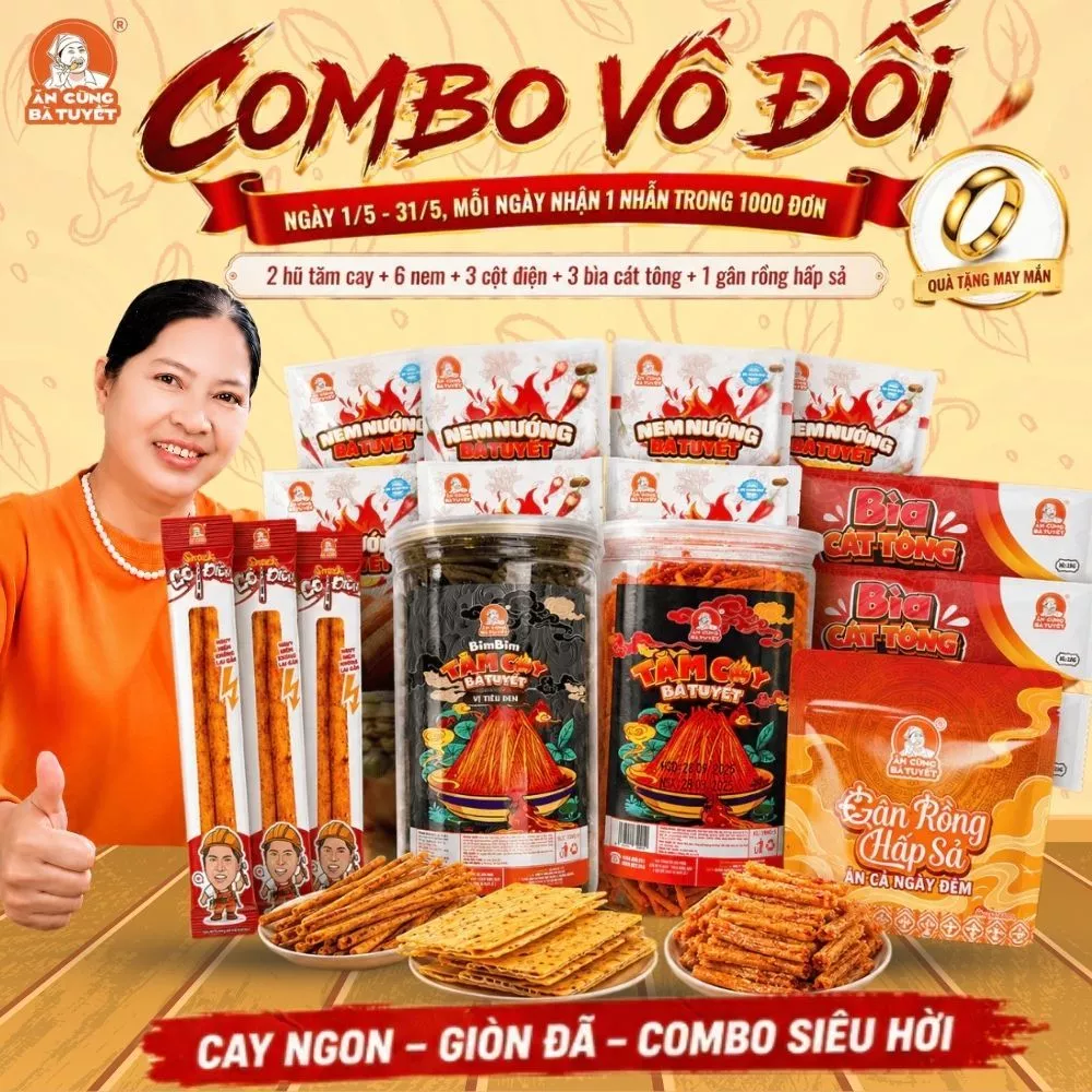 COMBO VÔ ĐỐI : 2 HŨ TĂM CAY TIÊU ĐEN VÀ TIÊU ĐỎ + 13 GÓI SNACK ƯỚT M65