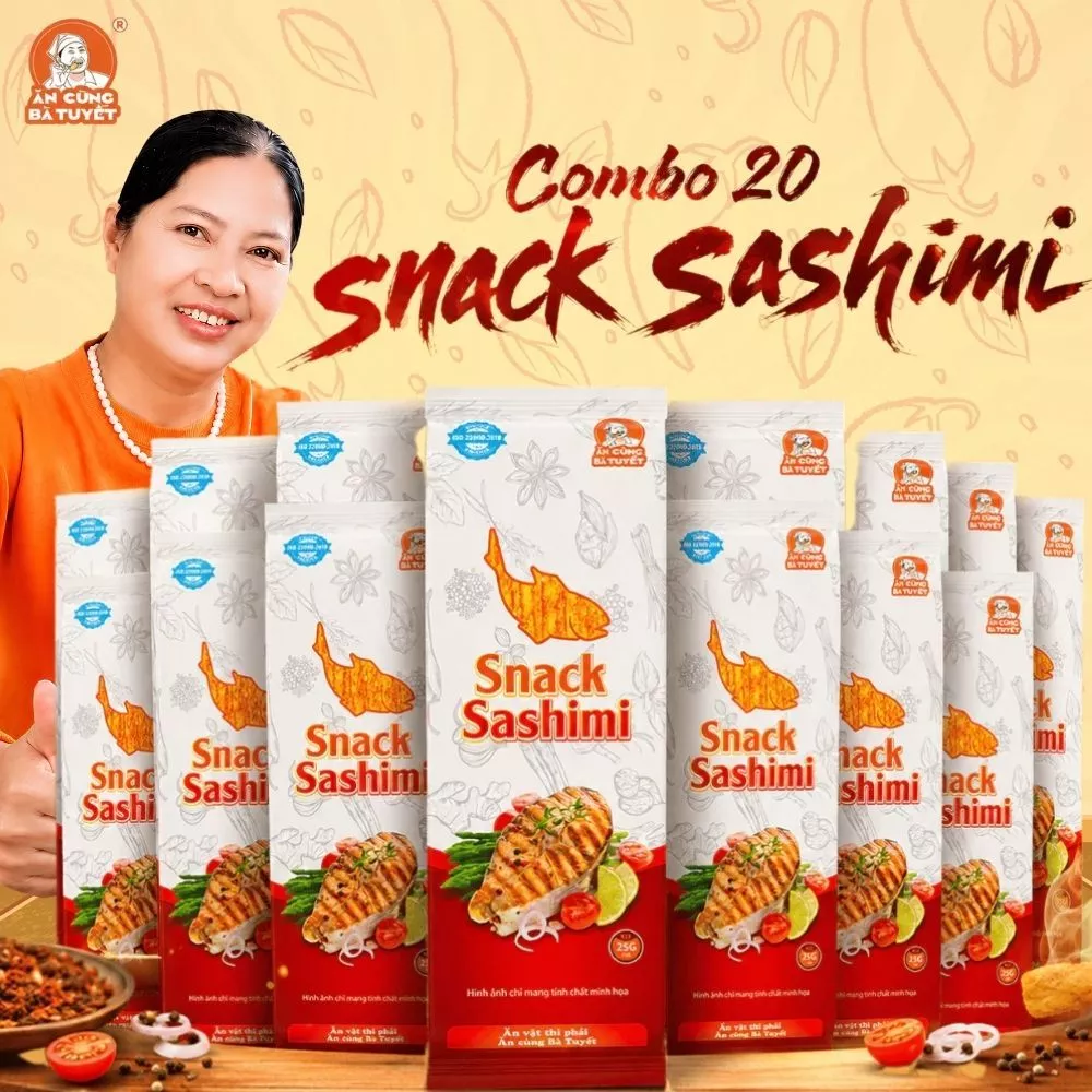 (Tặng 1 chân gà) Combo 30 gói snack sashimi - Ăn Cùng Bà Tuyết - Đồ ăn vặt Việt Nam M30