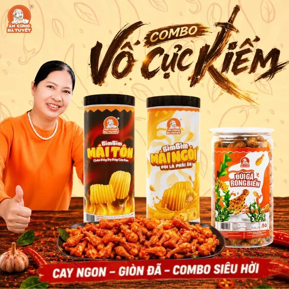 Combo VỐ CỰC KIẾM: Đùi Gà Rong Biển + Bim Mái Tôn + Bim Mái Ngói  - Đồ Ăn Vặt Snack - Ăn cùng Bà Tuyết M40