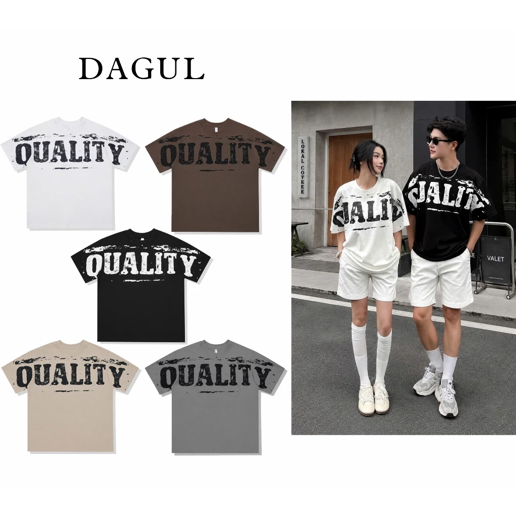 (M-09) [ DEAL MỞ BÁN ] COMBO 2 Áo thun cotton DAGUL,in chữ QUALITY, phong cách trẻ trung hiện đại cổ tròn Nam Nữ