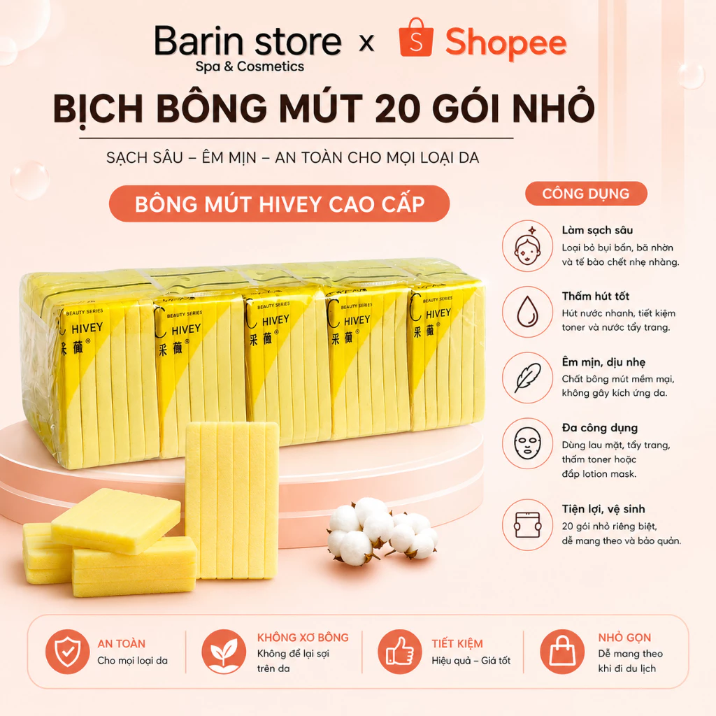 Bịch Bông Mút Nở Rửa Mặt Chivey Loại Cao Cấp Chính Hãng