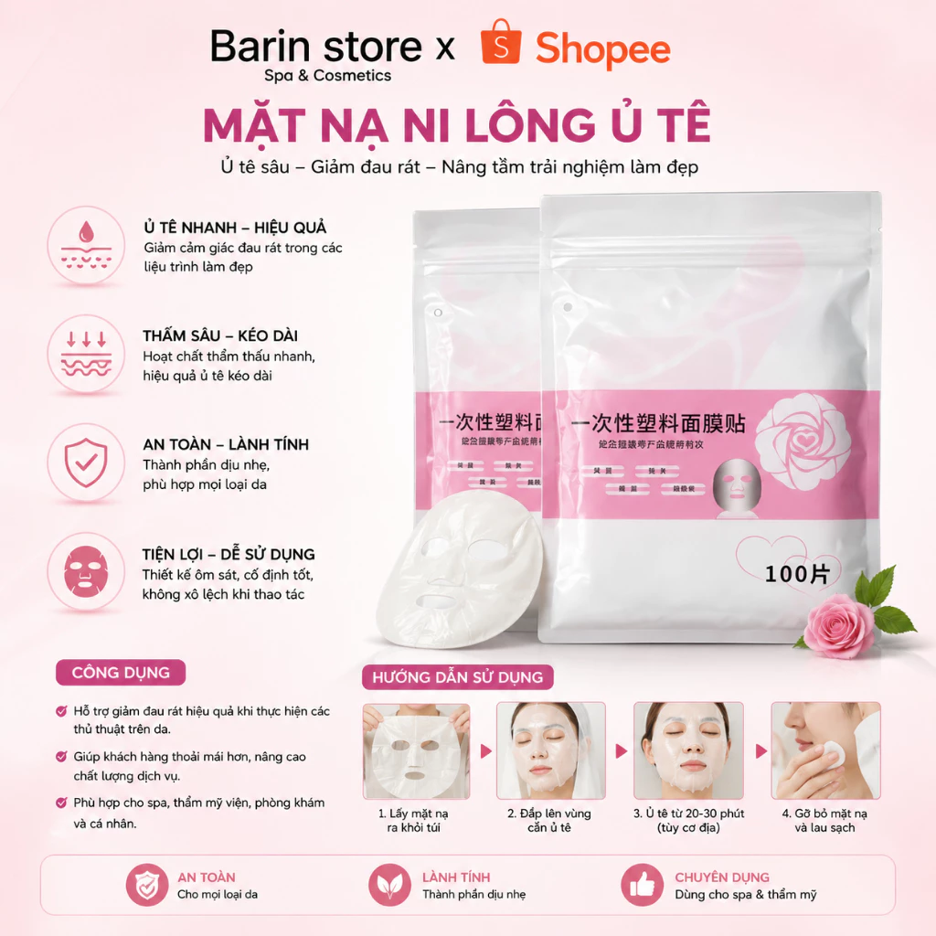 Mặt Nạ Ni Lông Ủ Tê Mặt Gói 100 Miếng Linong Đăp Mặt Chất Liệu Pe