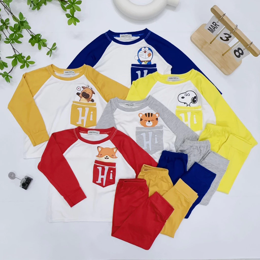 Bộ Dài Tay Thun Lạnh Túi Ngực, Thun Lạnh Mềm Mịn Cho Bé Trai Bé Gái