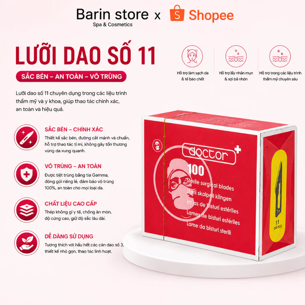 Hộp 100 Chiếc Lưỡi Dao Mổ Lăn Mụn KIATO Số 11