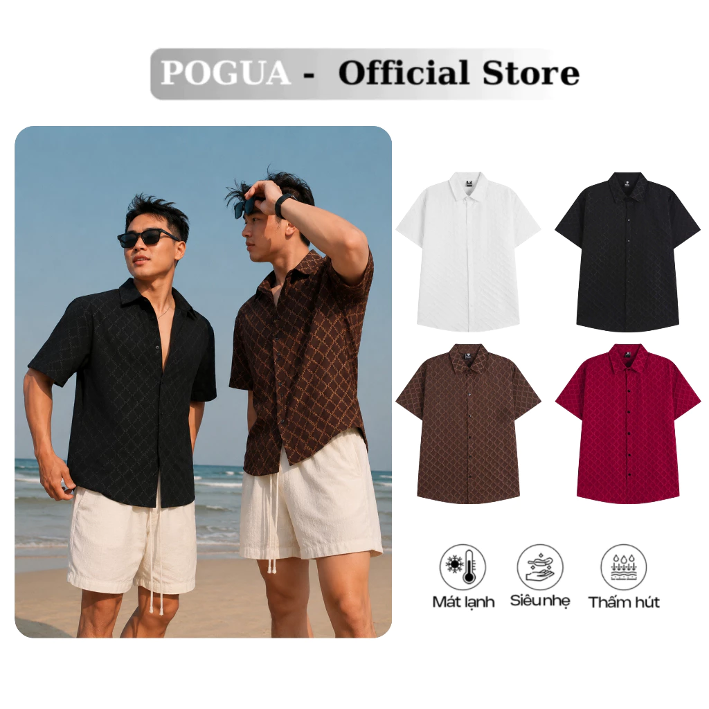 Áo sơ mi nam cộc tay vân hình thoi POGUA cao cấp thanh lịch ASM8825