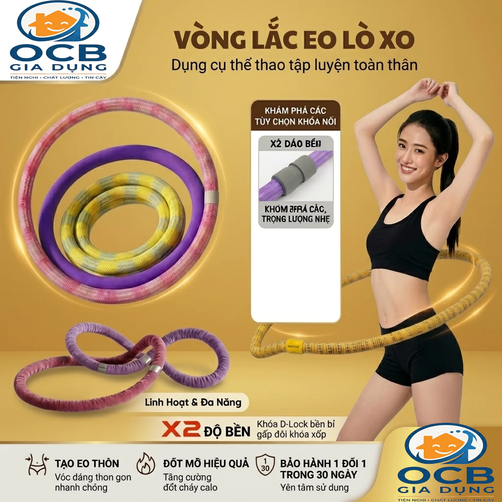 [BÁN CHẠY] Vòng Lắc Eo Lò Xo  Bọc Vải Dệt Kim Mềm – Chất Liệu Thép Cao Cấp, Giảm Mỡ Bụng