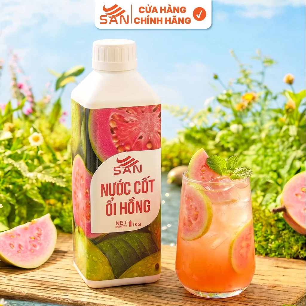 Nước Cốt Ổi Hồng SAN – Vị Ngọt Thanh Tươi Mát – Có Mẫu Thử 100ml, Tặng Sách Công Thức Pha Chế