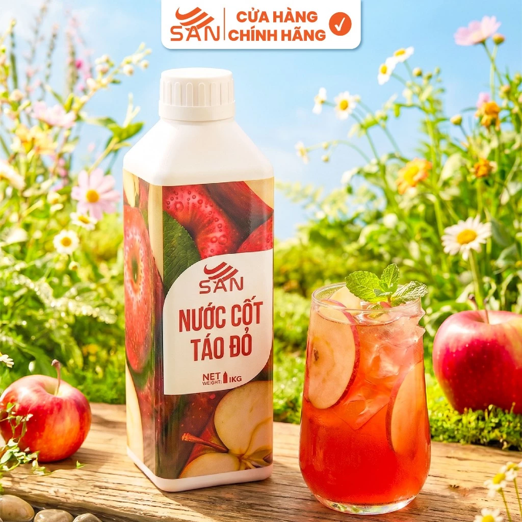 Nước Cốt Táo Đỏ SAN – Ngọt Thanh Tươi Mát – Có Mẫu 100ml, Tặng Sách Công Thức Pha Chế