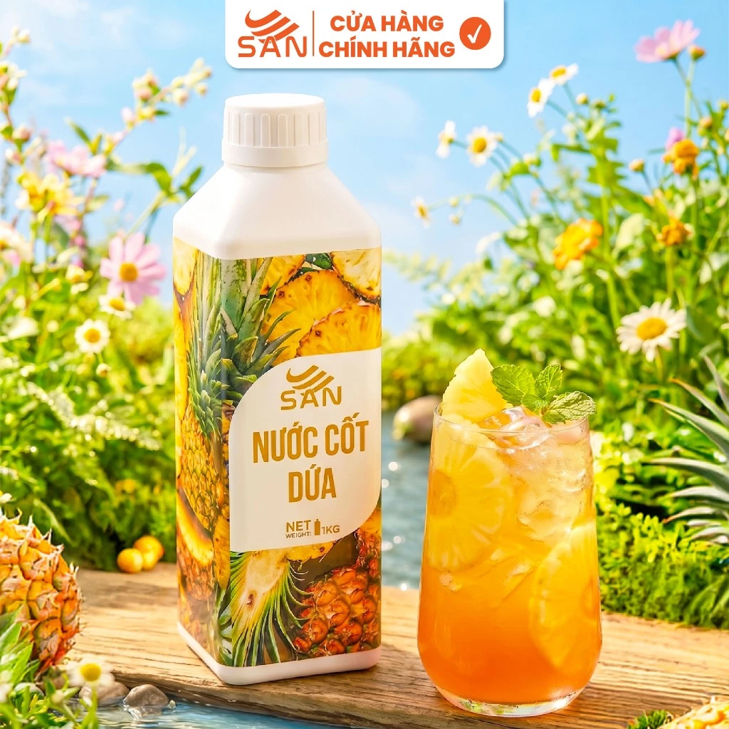NƯỚC CỐT DỨA Chai 1Kg, có mẫu thử 100ml, tặng công thức pha chế, hương thơm, trái cây tự nhiên
