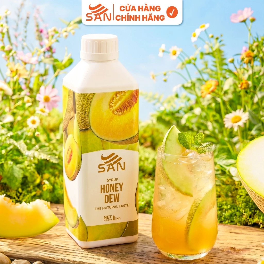 Syrup/siro DƯA LƯỚI XANH SAN, mẫu thử 100ml, tặng sách công thức, tiện dụng, trái cây tự nhiên