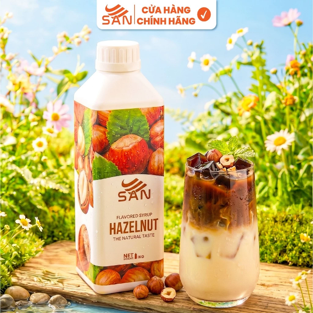 Syrup/siro Hạt phỉ (Hazelnut) SAN, đậm đà, có chai chiết 100ml, tặng công thức, latte, trà sữa