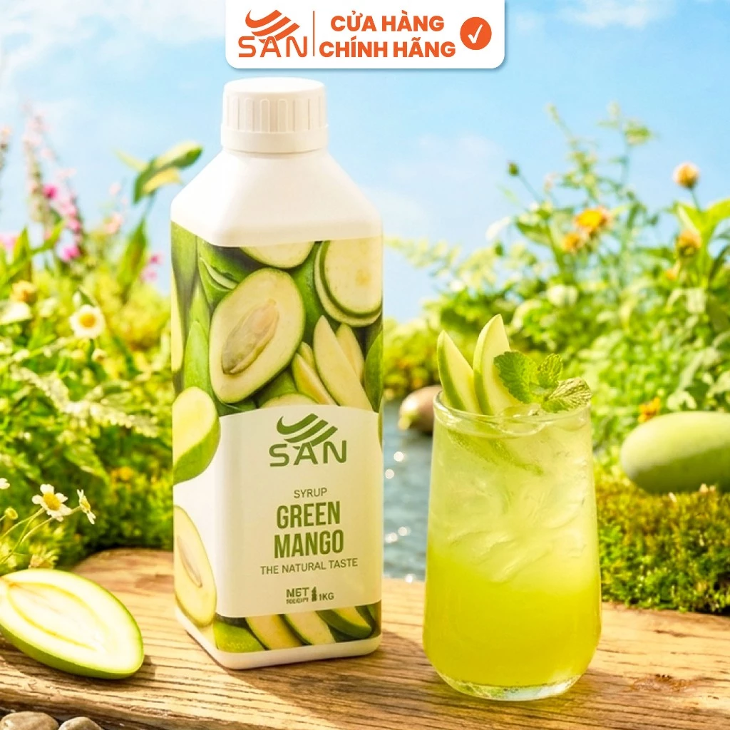 SYRUP XOÀI NON SAN Chai 1Kg, có mẫu thử 100ml, tặng công thức pha chế, hương thơm