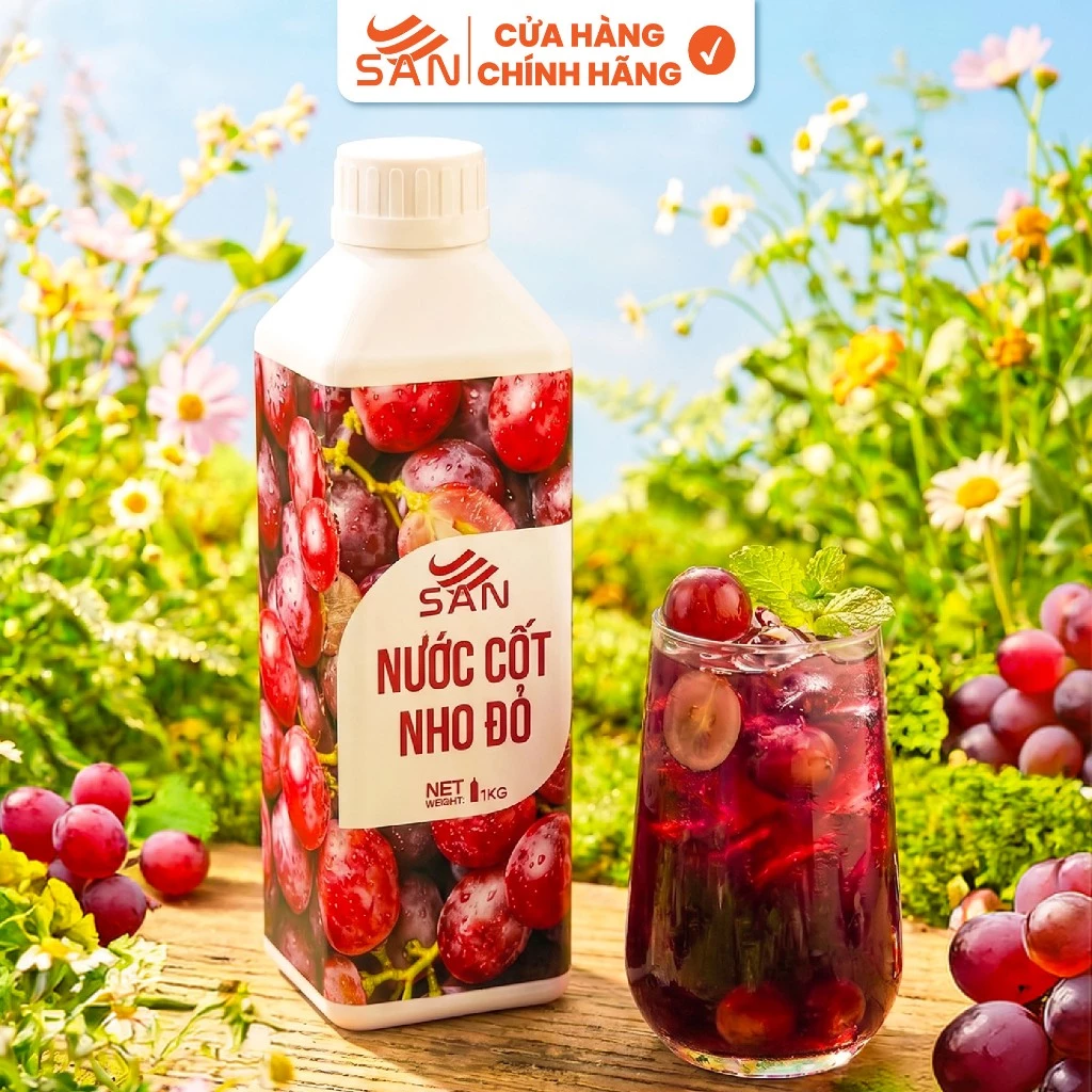 NƯỚC CỐT NHO ĐỎ SAN Chai 1Kg, có mẫu thử 100ml, tặng công thức, hương thơm, trái cây tự nhiên