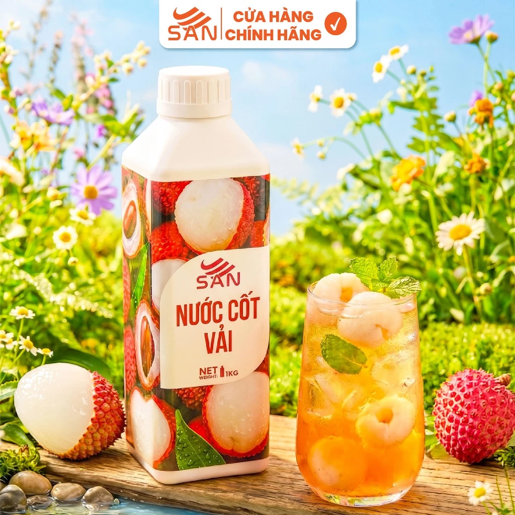 NƯỚC CỐT VẢI Chai 1Kg, có mẫu thử 100ml, tặng công thức pha chế, hương thơm, trái cây tự nhiên