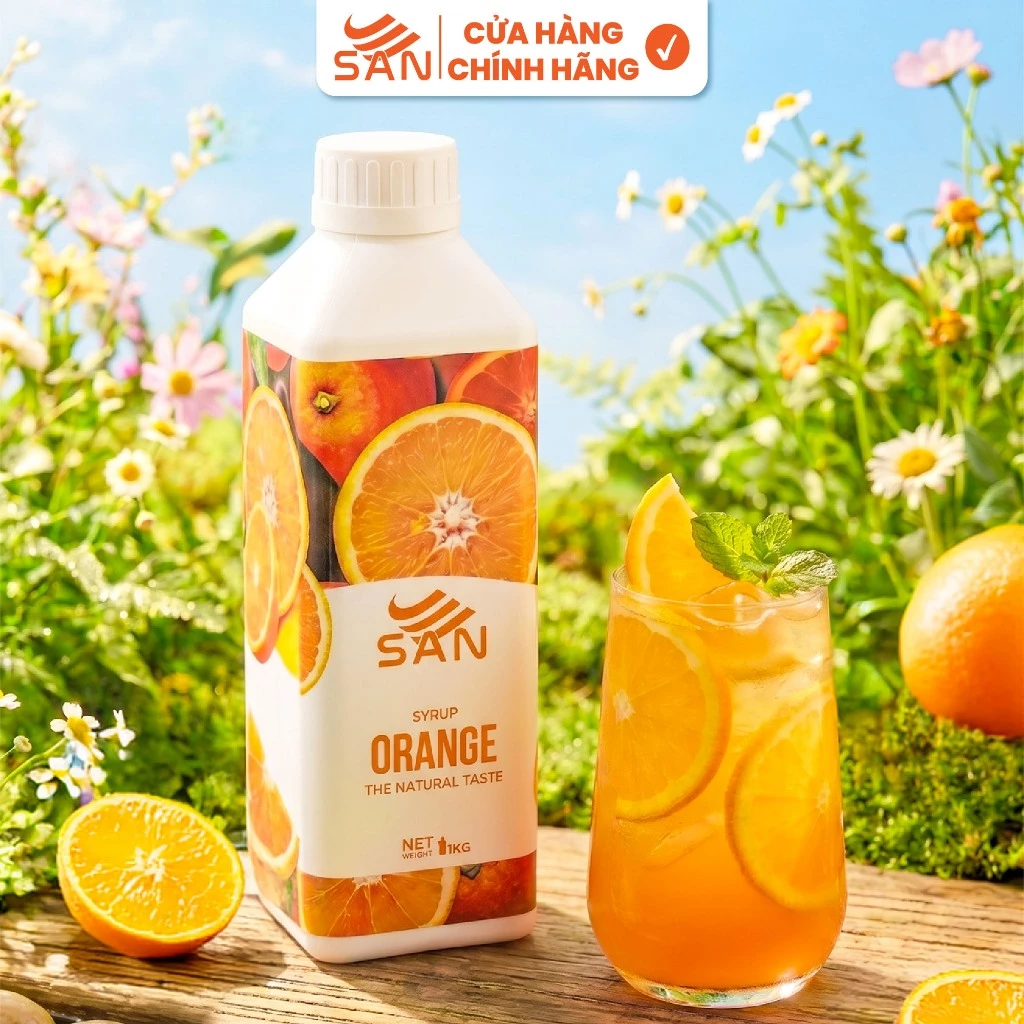 Syrup/siro Cam Vàng SAN, mẫu thử 100ml, tặng sách công thức, tiện dụng, trái cây tự nhiên