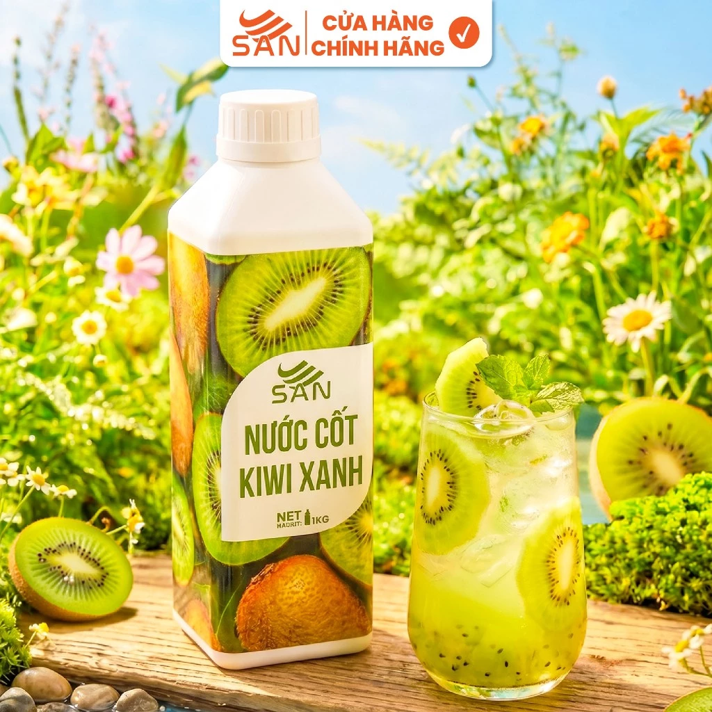 NƯỚC CỐT KIWI XANH Chai 1Kg, có mẫu thử 100ml, tặng công thức pha chế, hương thơm, trái cây tự nhiên