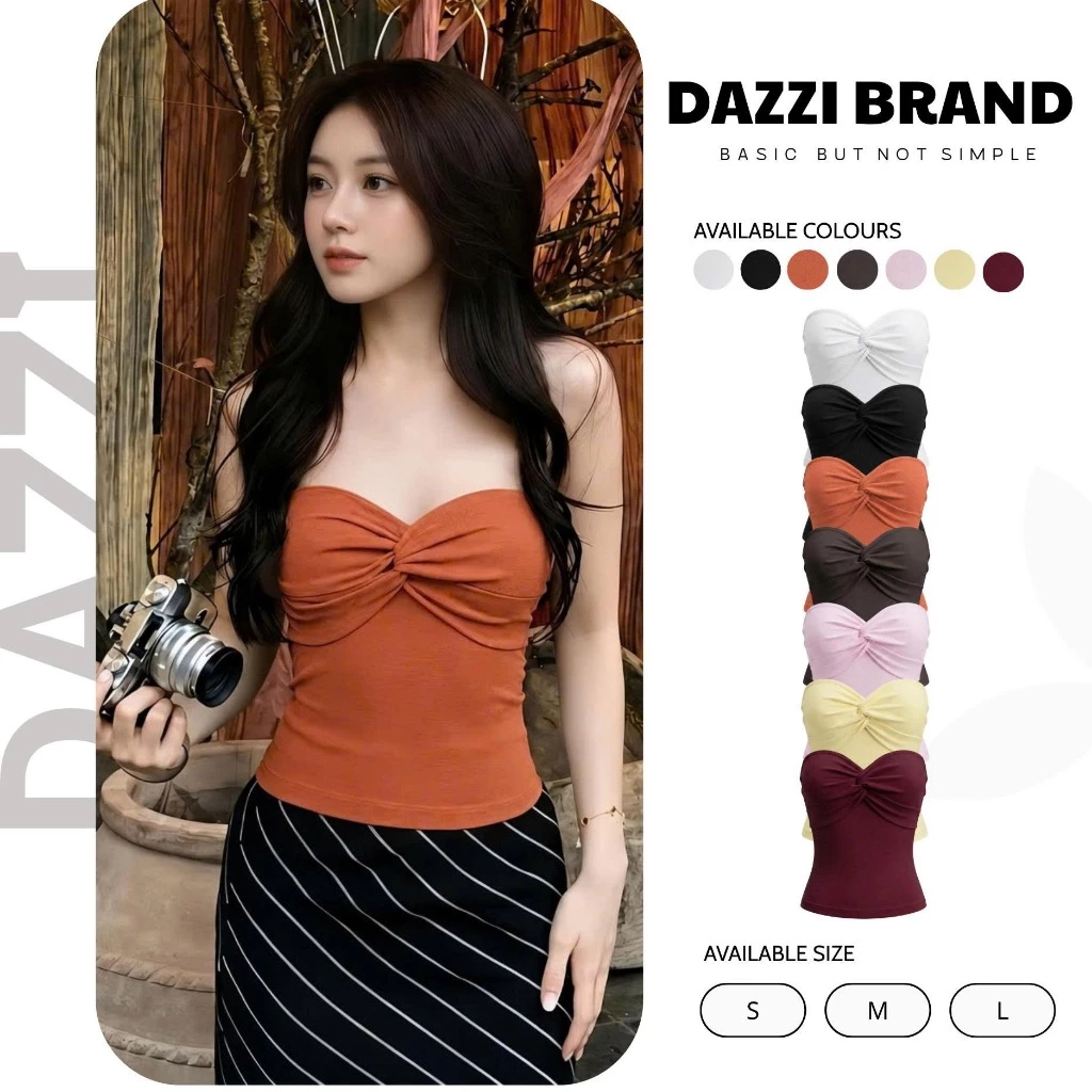 [DEAL HÈ] Áo Quây Nữ Xoắn Ngực Ôm Body Màu Trơn Basic Vải Cotton Mịn DAZZI Women A092
