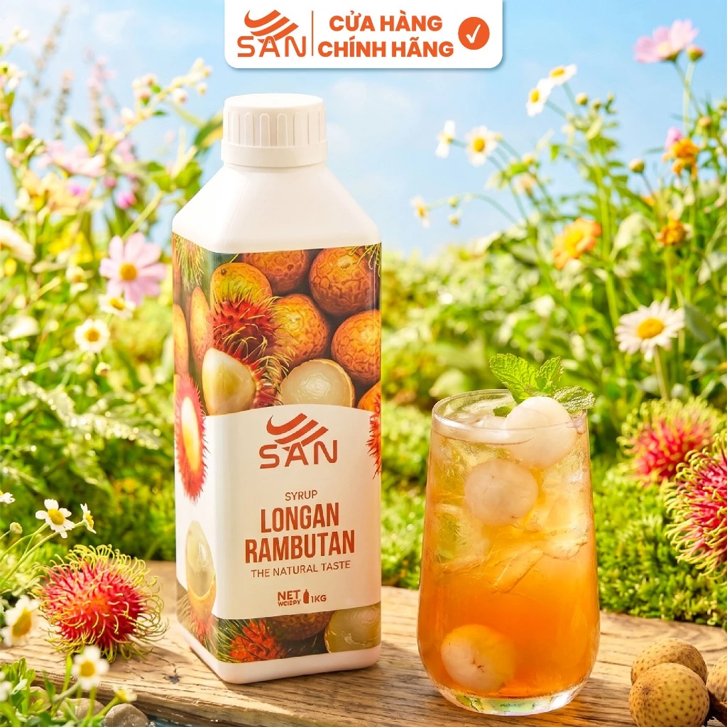 Syrup/siro LONG NHÃN CHÔM CHÔM SAN, mẫu thử 100ml, tặng sách công thức, tiện dụng, trái cây tự nhiên