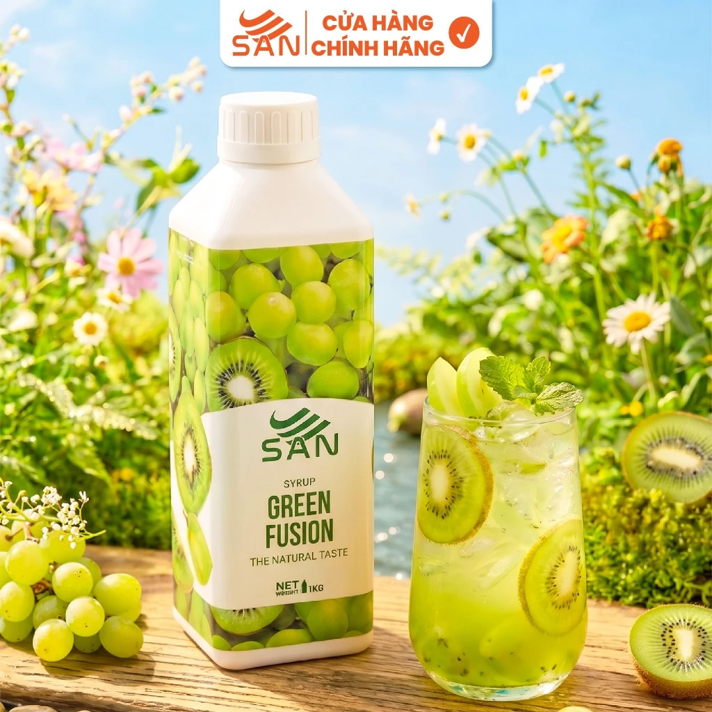 Syrup/siro KIWI - NHO XANH SAN, mẫu thử 100ml, tặng sách công thức, tiện dụng, trái cây tự nhiên