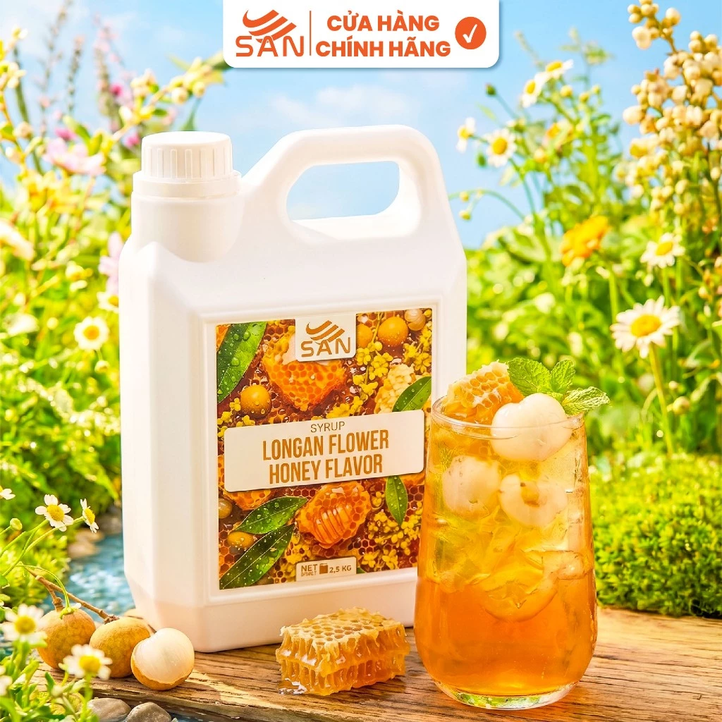 Syrup/siro Mật Ong Hoa Nhãn SAN, mẫu thử 100ml, tặng sách công thức, tiện dụng, trái cây tự nhiên