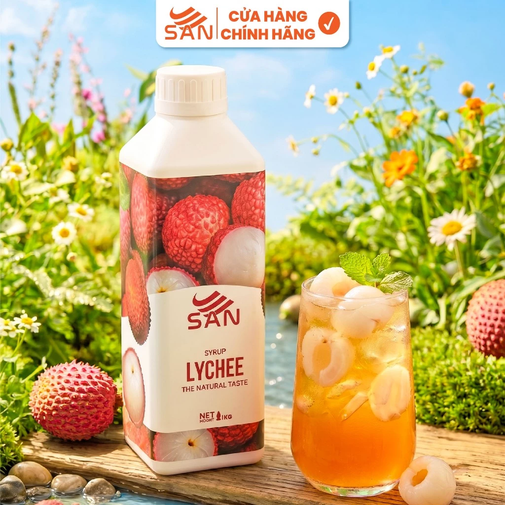 Syrup/siro VẢI SAN, mẫu thử 100ml, tặng sách công thức, tiện dụng, trái cây tự nhiên