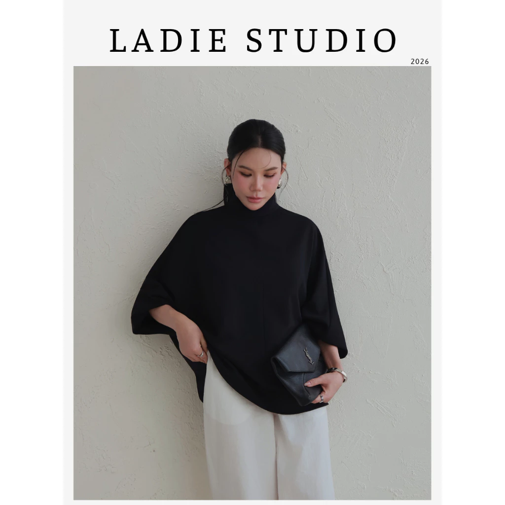 [LADIE STUDIO] Áo thun nữ cổ cao tay dài – áo form rộng basic phong cách Hàn Quốc AO12