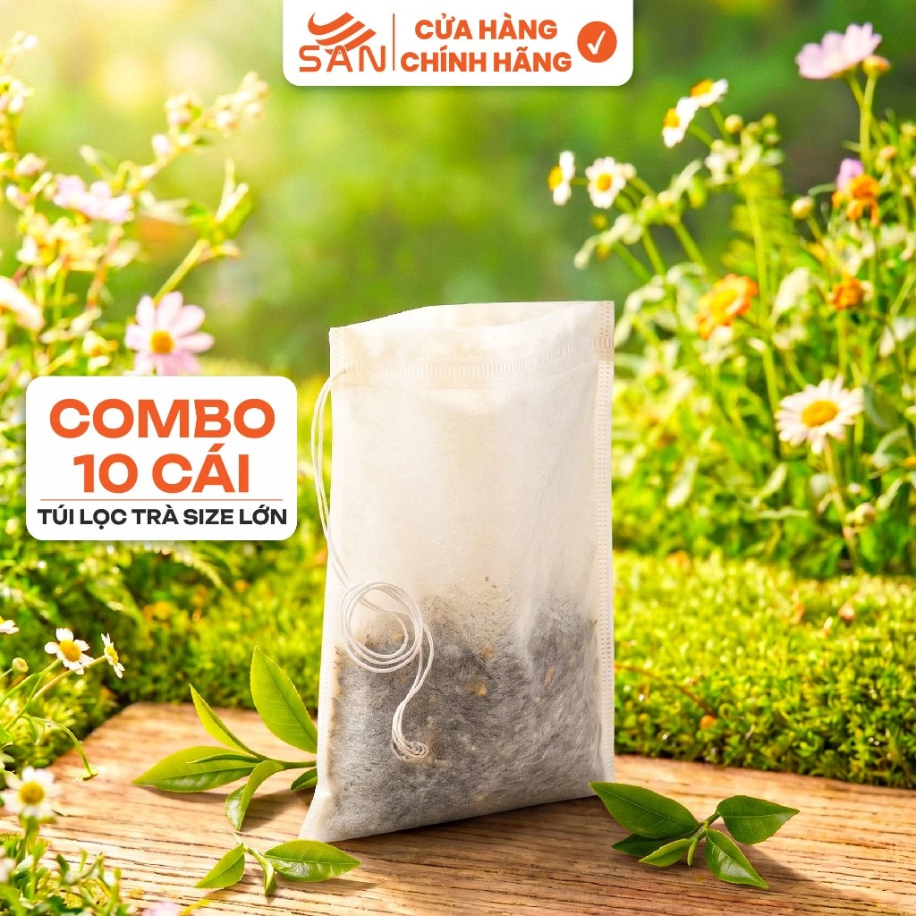 COMBO 10 Túi Lọc Trà Lớn 20x30cm (Có Dây Rút - Không Dệt Cao Cấp - Dùng Được Nhiều Lần)