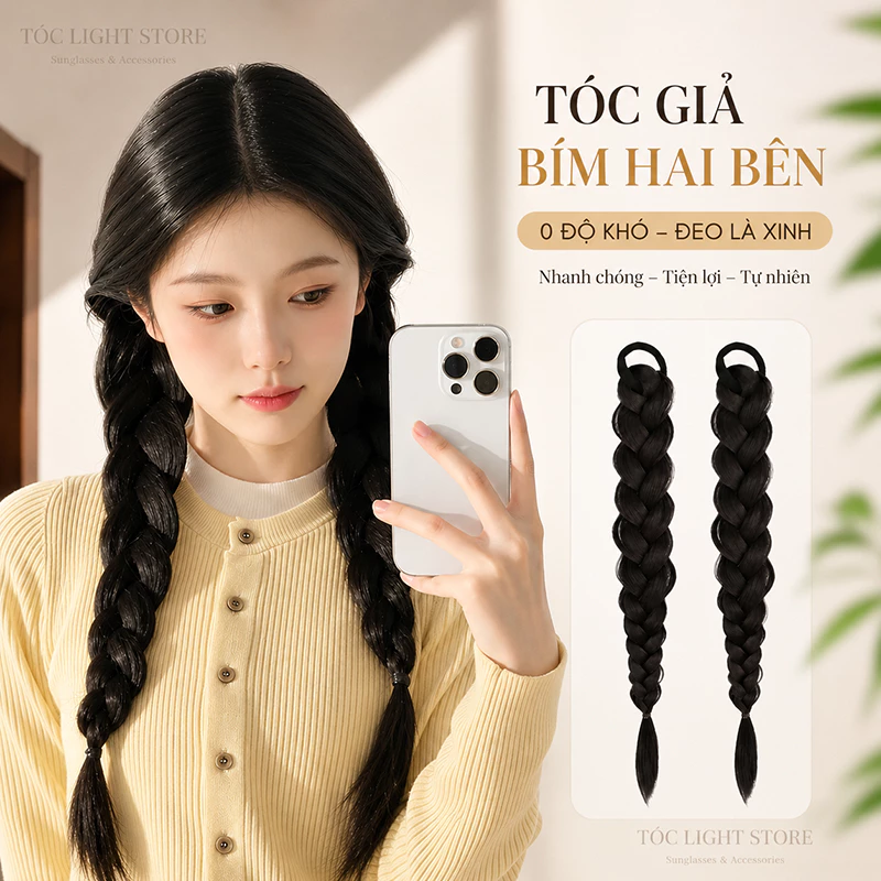Tóc Giả Bím Hai Bên Tự Nhiên – Kẹp Tóc Giả Đuôi Tết Nhanh Gọn – Phong Cách Hàn Quốc - TOC LIGHT STORE 305170