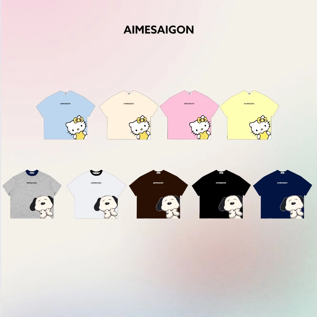 A10 Aimesaigon Áo Thun Boxy Local Brand Form Rộng Tay Ngắn Cotton 250gsm "Mèo Kitty + Snoopy" Unisex Nam Nữ Mùa Hè