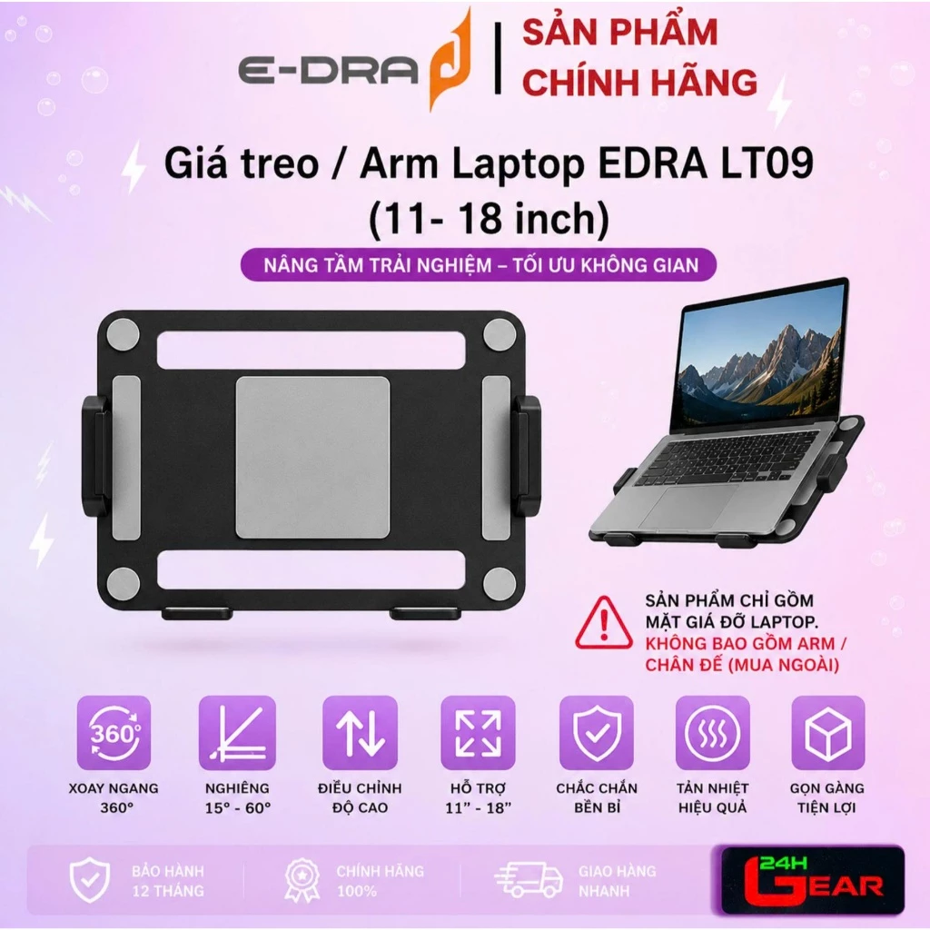 Giá đỡ / Arm laptop Edra ELT09 gắn arm màn hình (11–18 INCH) Chính Hãng