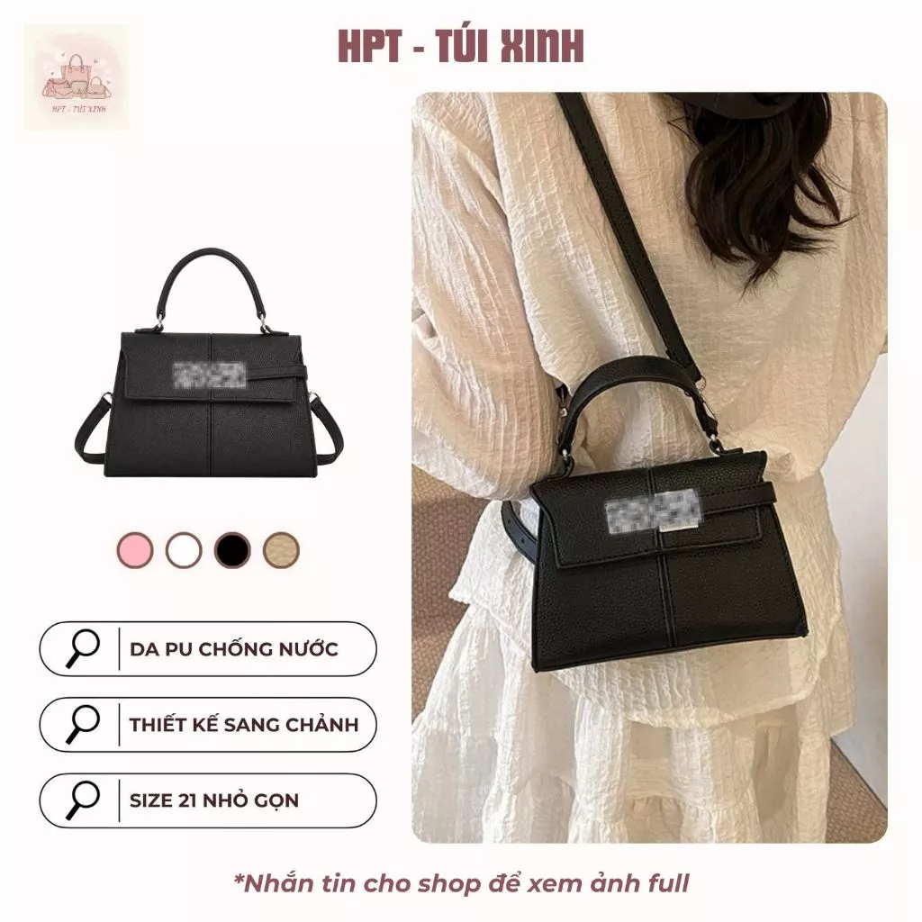 Túi xách nữ cầm tay đeo chéo da PU cao cấp form cốp chữ nhật sang trọng thanh lịch size 21 cm