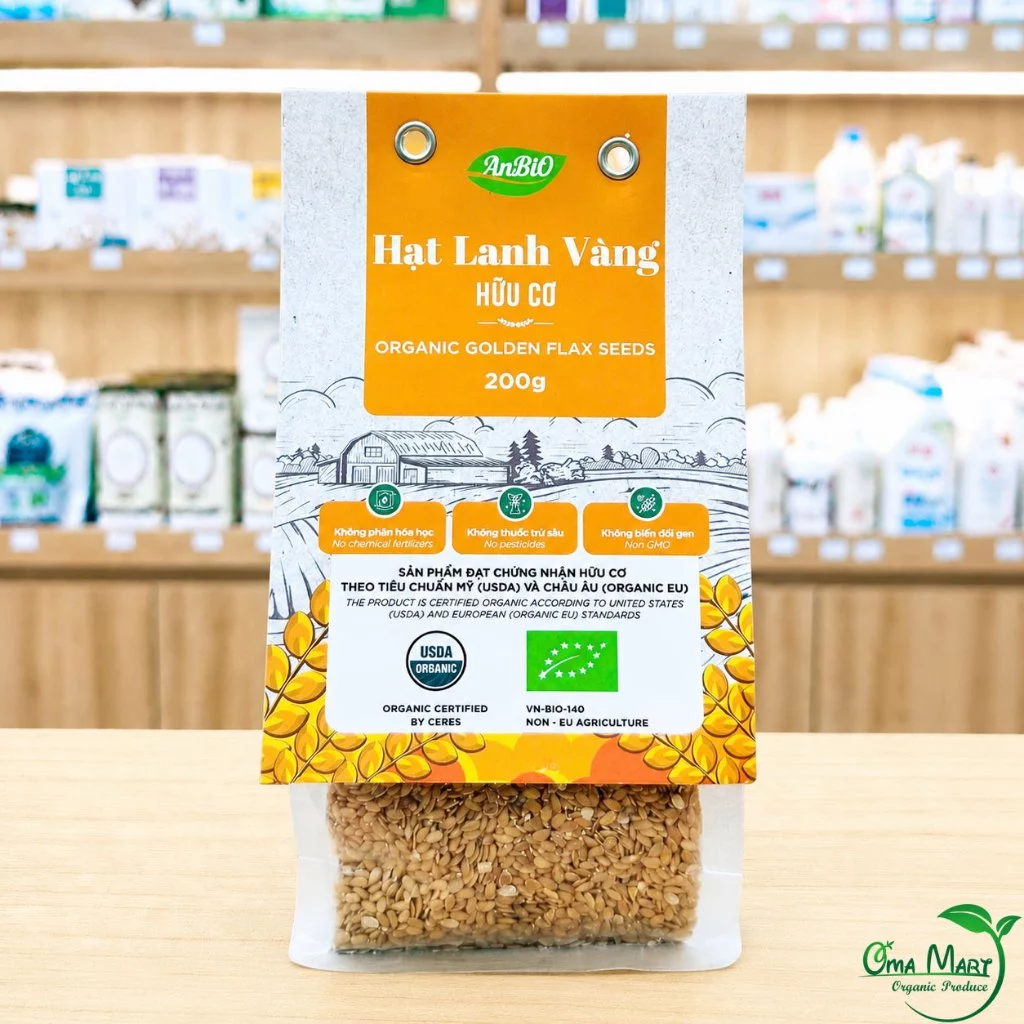 Hạt Lanh Vàng Hữu Cơ ANBIO 200g - Giàu Omega-3, Chất Xơ