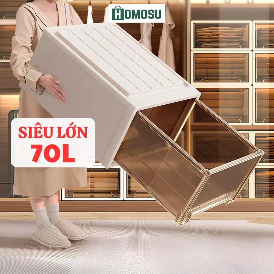 70L Hộp Ngăn Kéo Đựng Quần Áo, Hộp Đựng Quần Áo, Hàng Xuất Nhật Bản Có Chốt Khóa Mặt Trước Q006