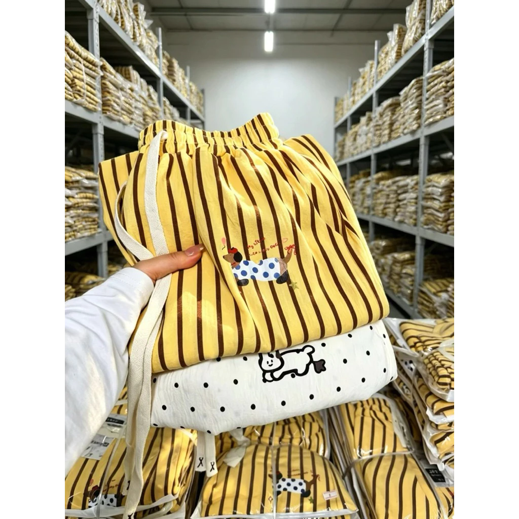𝐂𝐡𝐚𝐫𝐥𝐨𝐭𝐭𝐞.𝐨𝐝_ Quần Dài Cotton Đũi Mây Unisex Nhiều Hoạ Tiết Đáng Yêu