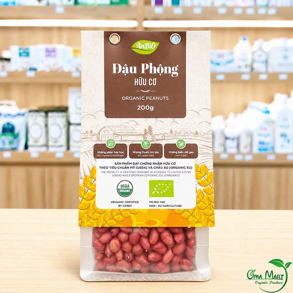 Đậu Phộng (Lạc Đỏ) Hữu Cơ ANBIO 200g - Nhân lạc sạch chuẩn Organic dùng làm sữa hạt, nấu ăn