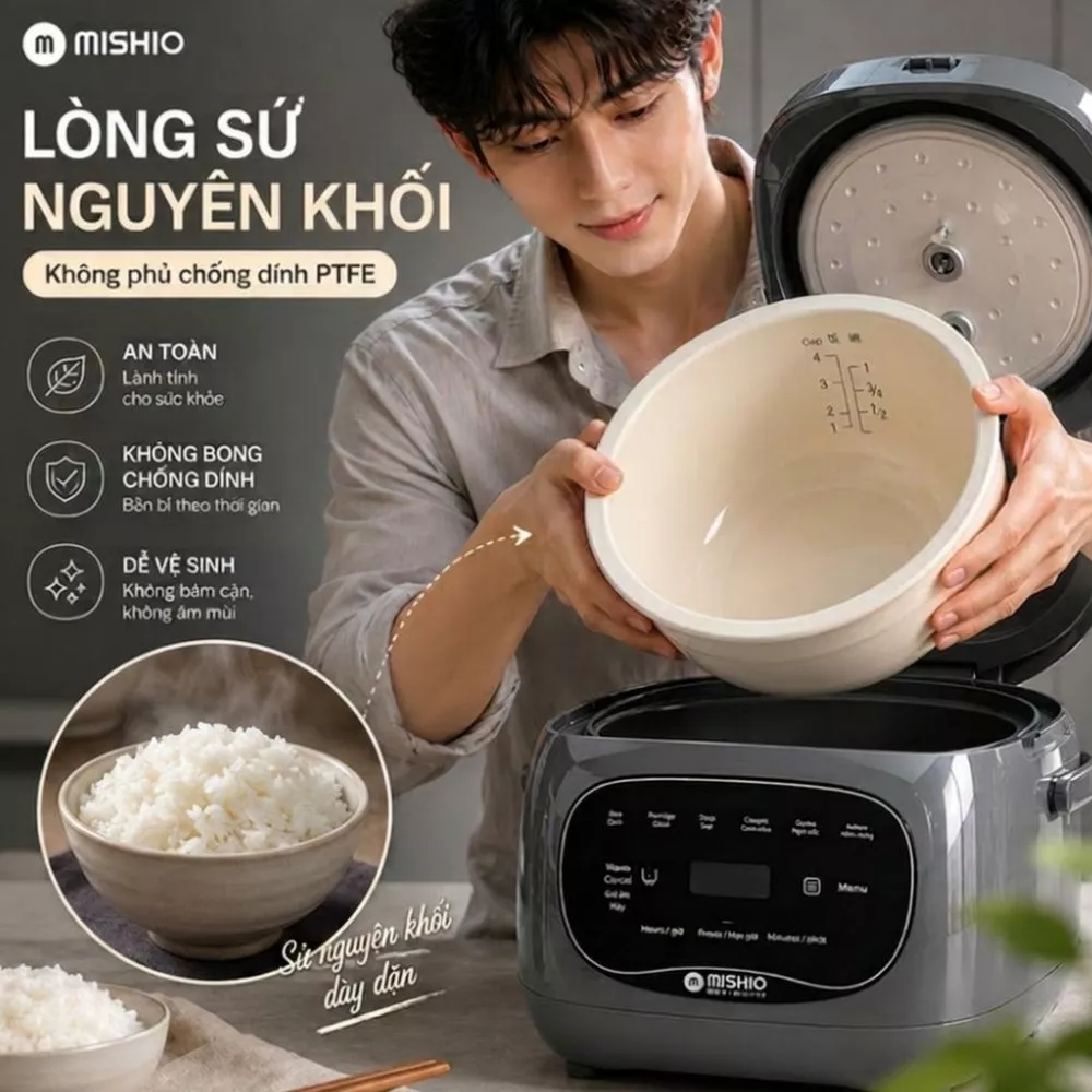 Nồi cơm điện lòng sứ dưỡng sinh Mishio