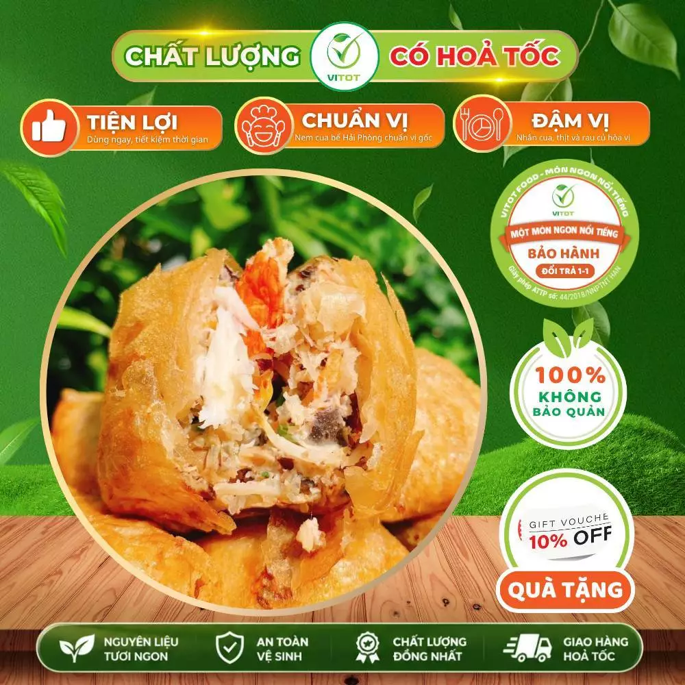 Nem Cua Bể Hải Phòng VITOT Đặc Sản Dinh Dưỡng Cao, Vỏ Giòn, Nhân Thịt Cua Tươi