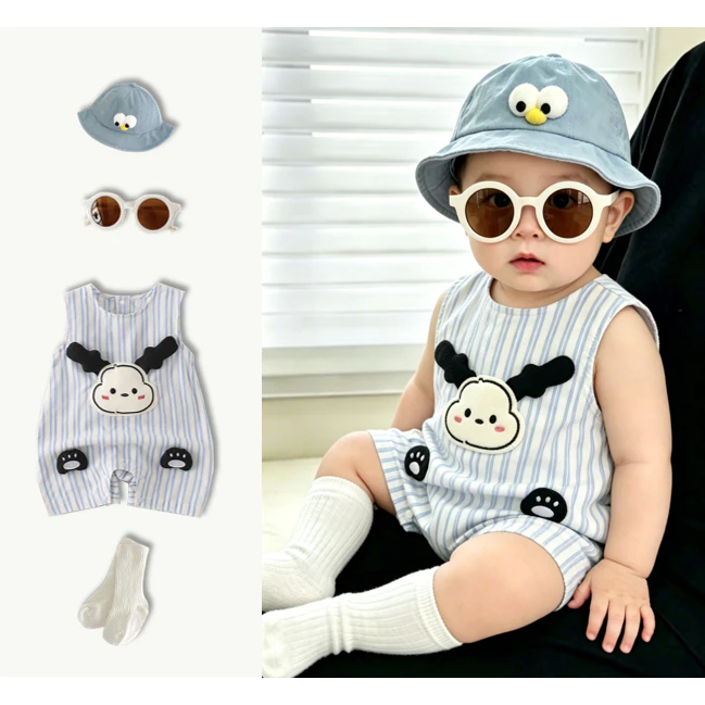 Bé mùa hè tay ngắn Romper dễ thương bông kiểu Hàn Quốc Pacha chó sọc Jumpsuit 0-24M