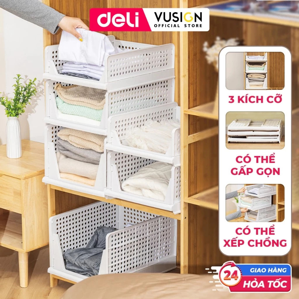 Kệ Ngăn Kéo Nhựa Deli Phân Chia Tủ Quần Áo Khay Ngăn Kéo Đa Năng Đựng Quần Áo Vật Dụng