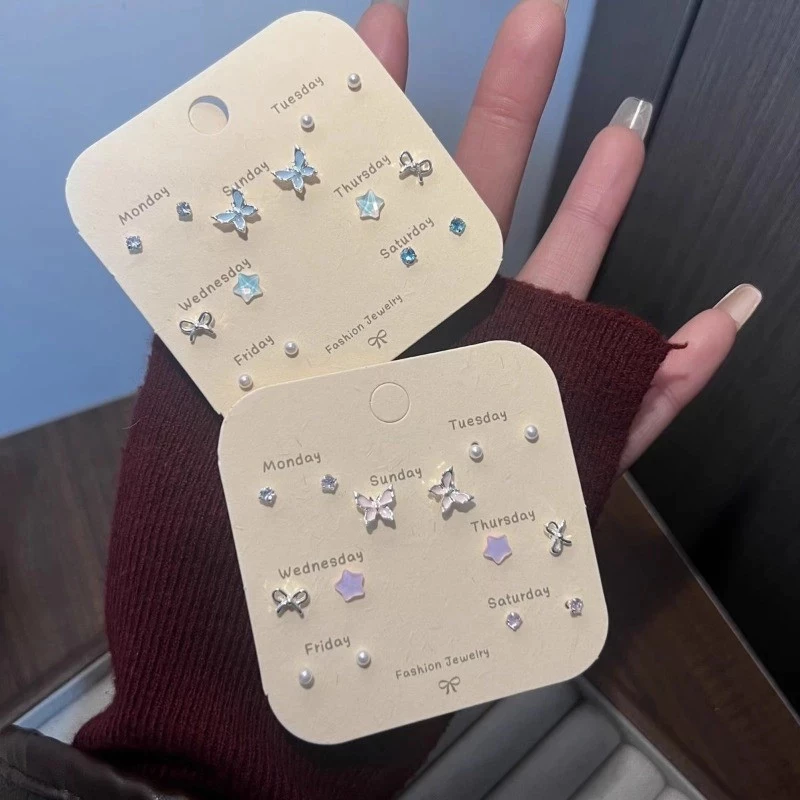 PVN73408 Set Bông Tai  Hàn Quốc 7 Món Phong Cách Tiểu Thư
