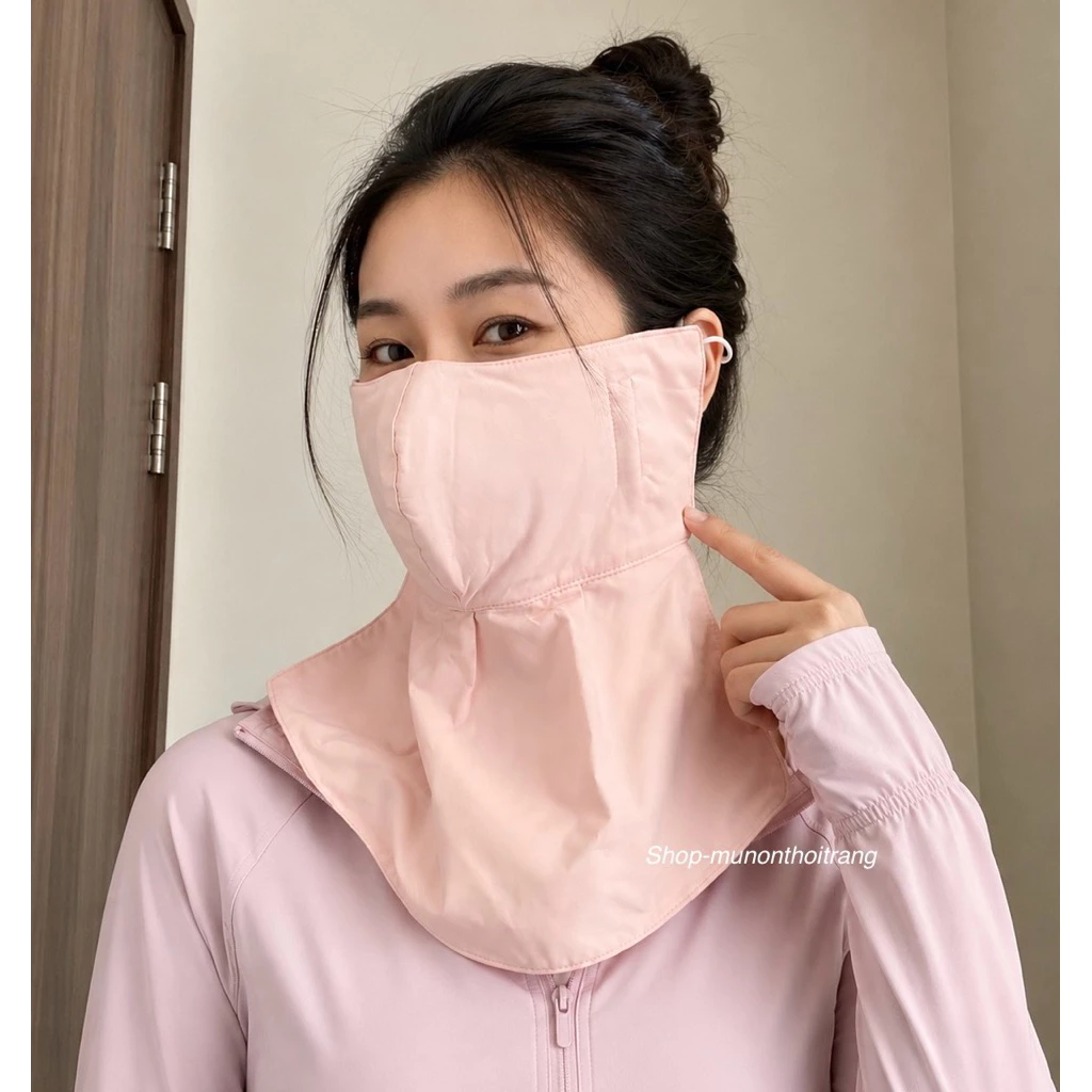 Khẩu trang yếm 3 lớp vải tole (lanh) màu trơn chống nắng hiệu quả cả phần tai và cổ