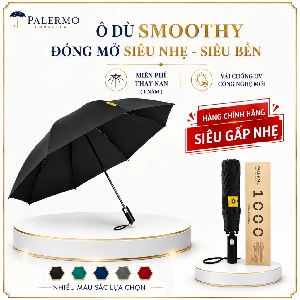 Ô Dù Palermo Smoothy Che Mưa Đi Nắng Gấp Gọn Đóng Mở Siêu Nhẹ Chống Tia UV 8 Nan Sợi Thủy Tinh [Hàng Tốt]