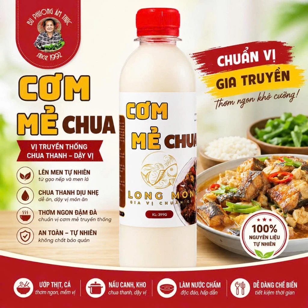 Chai Cơm Mẻ Chua - Long Môn 399G Thương Hiệu Bu Phương Ẩm Thực Gia Vị Nấu Giả Cầy, Lẩu Chua