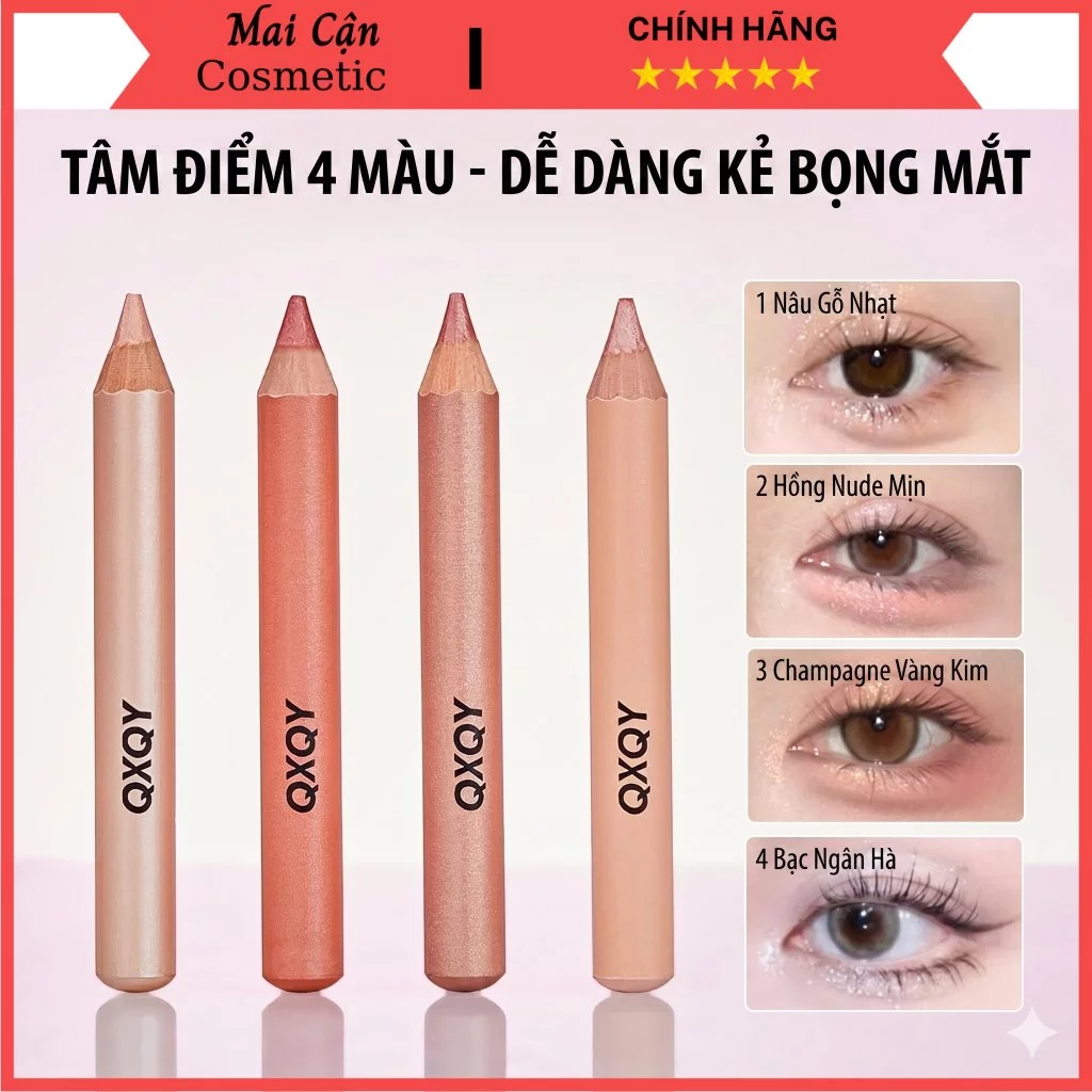 Chì Kẻ Bọng Mắt QXQY 4 Màu Tự Nhiên Lấp Lánh, Bút Kẻ Viền Mắt Nhũ Lì Nhỏ Gọn Lâu Trôi Chống Nước - Mai Cận Shop