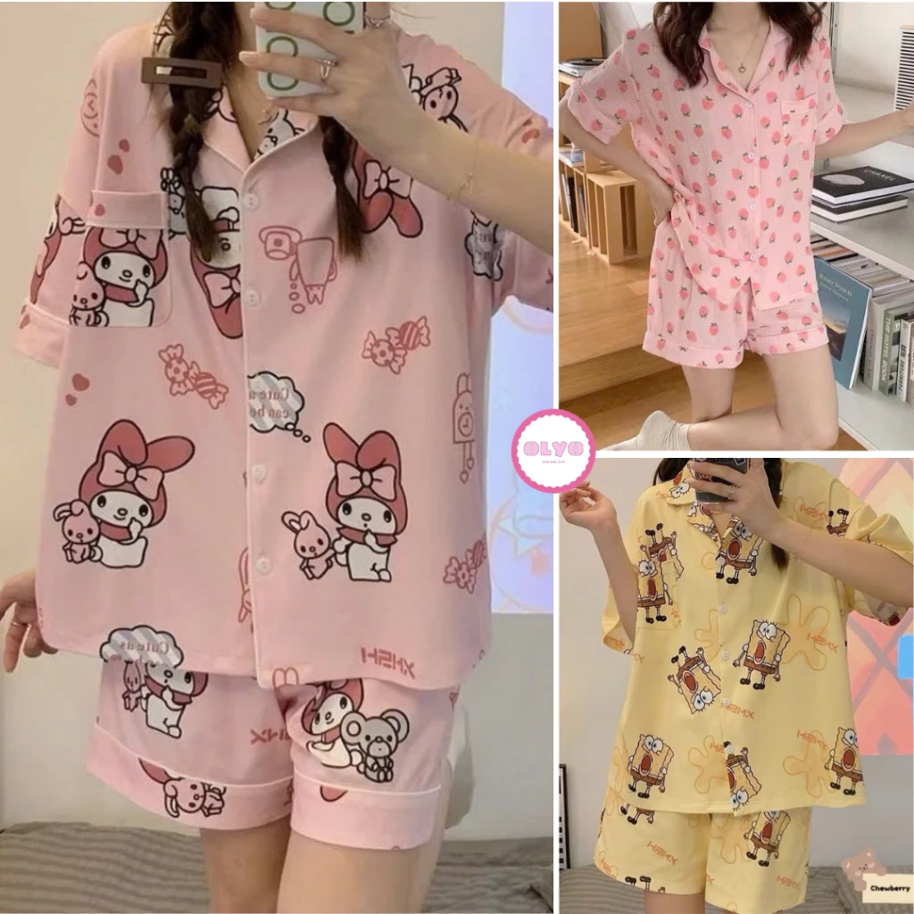 Bộ đồ ngủ Cộc Đùi hoạt hình mẫu mới  - Set bộ pijama cộc tay form rộng cute mặc ở nhà bánh bèo