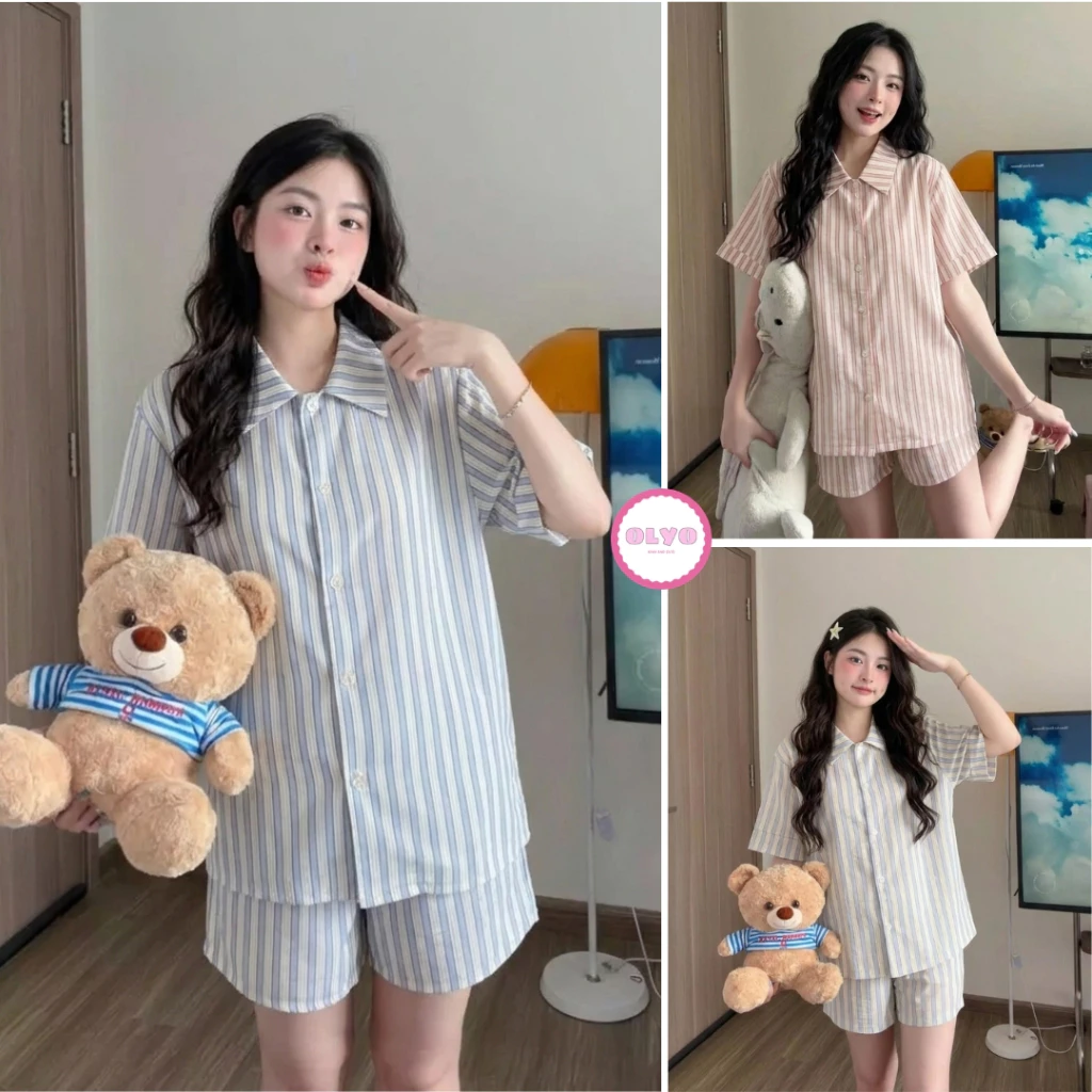Bộ đồ nữ mặc nhà kẻ sọc cho nữ dễ thương, basic - Set đồ ngủ mặc nhà tiểu thư siêu xinh 157kẻ