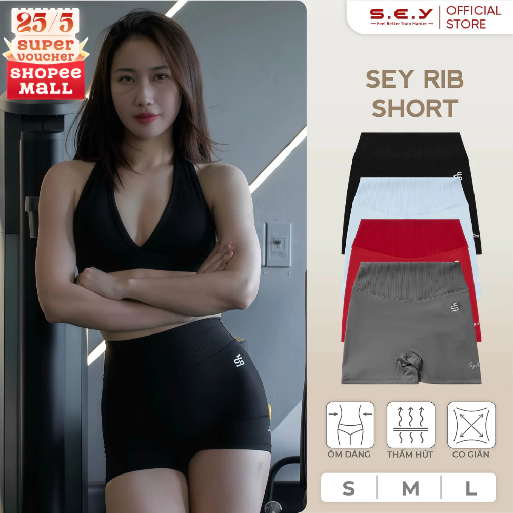 Quần Tập Gym Sey Rib Shorts - Quần Short, Quần Đùi Nữ, Quần tập Yoga, Quần thể thao, Cao Cấp